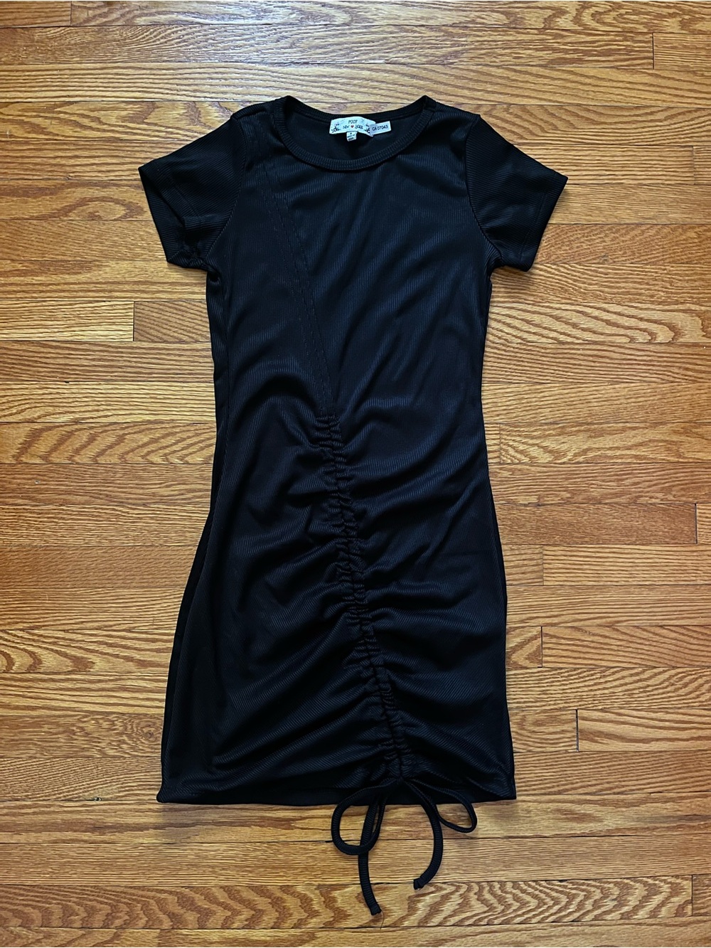 Black Shortsleeve Bodycon Dress with Ruching